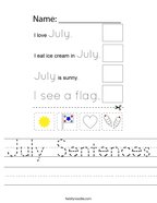 July Sentences Handwriting Sheet