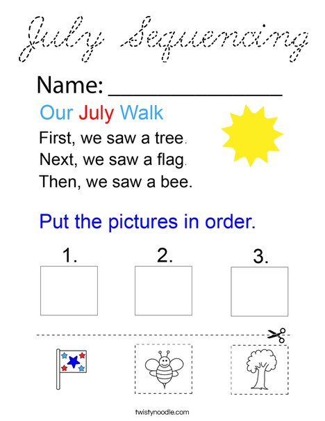 July Sequencing Coloring Page