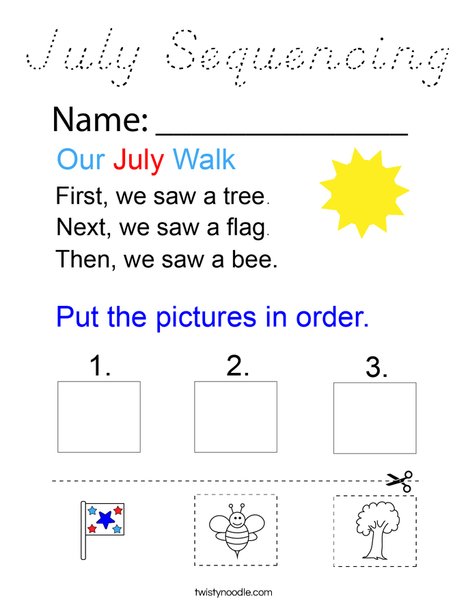 July Sequencing Coloring Page