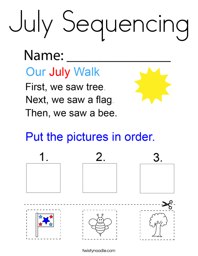 July Sequencing Coloring Page