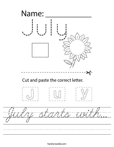 July starts with... Worksheet