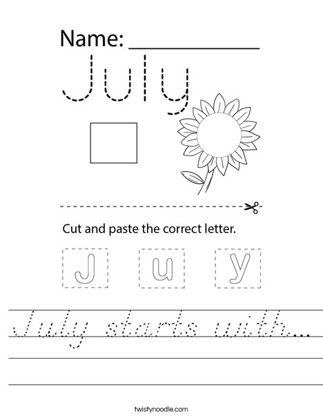 July starts with... Worksheet