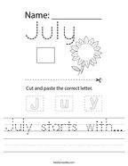 July starts with Handwriting Sheet