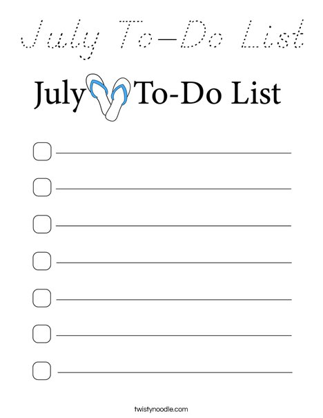 July To-Do List Coloring Page