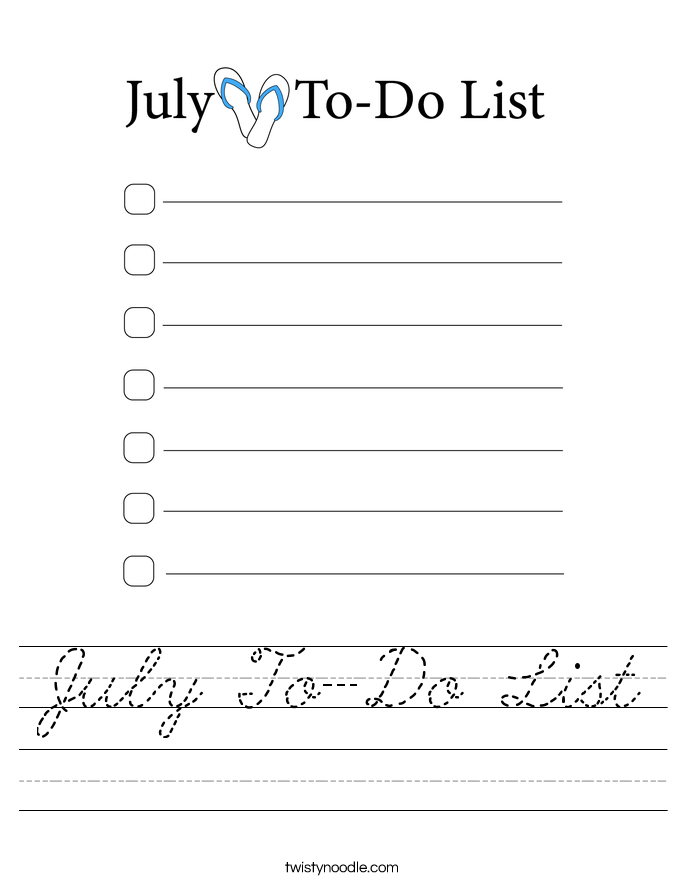 July To-Do List Worksheet