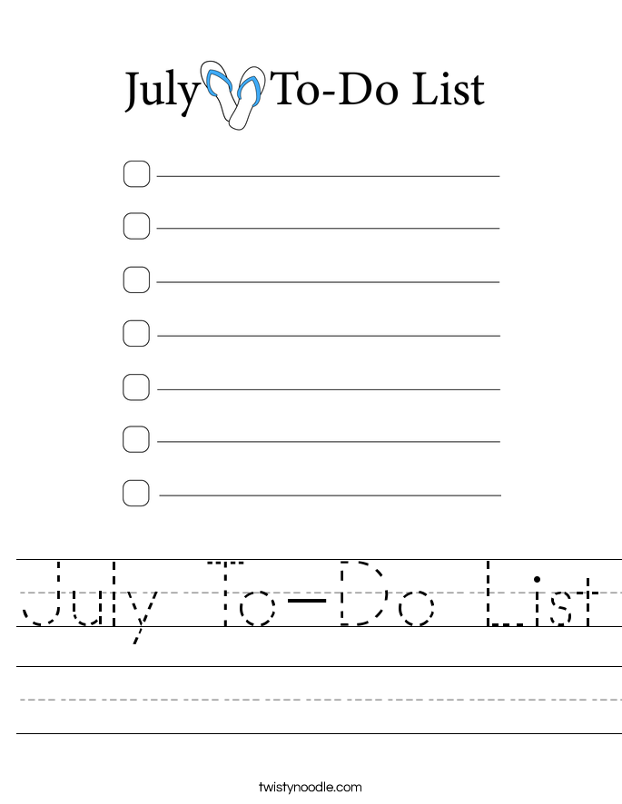 July To-Do List Worksheet