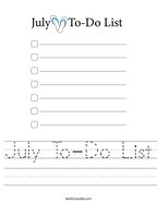July To-Do List Handwriting Sheet