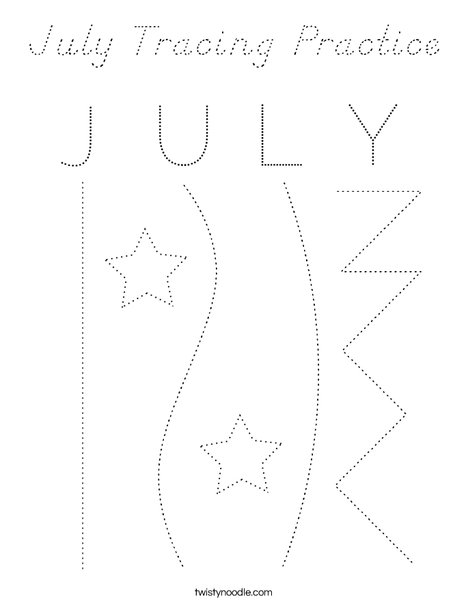 July Tracing Practice Coloring Page