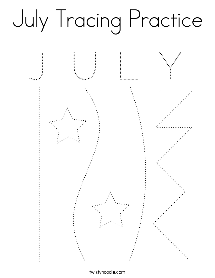 July Tracing Practice Coloring Page