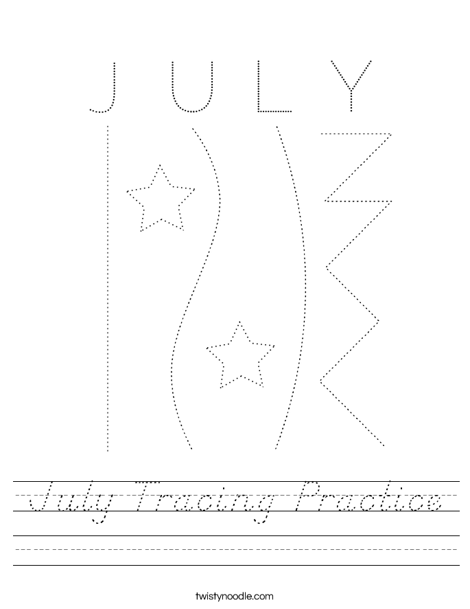 July Tracing Practice Worksheet