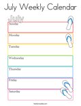 July Weekly Calendar Coloring Page
