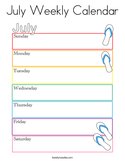 July Weekly Calendar Coloring Page