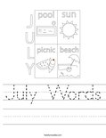 July Words Worksheet