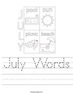 July Words Handwriting Sheet