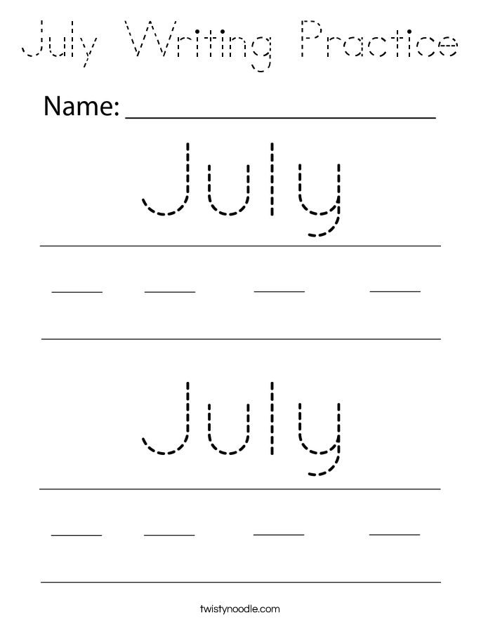 July Writing Practice Coloring Page