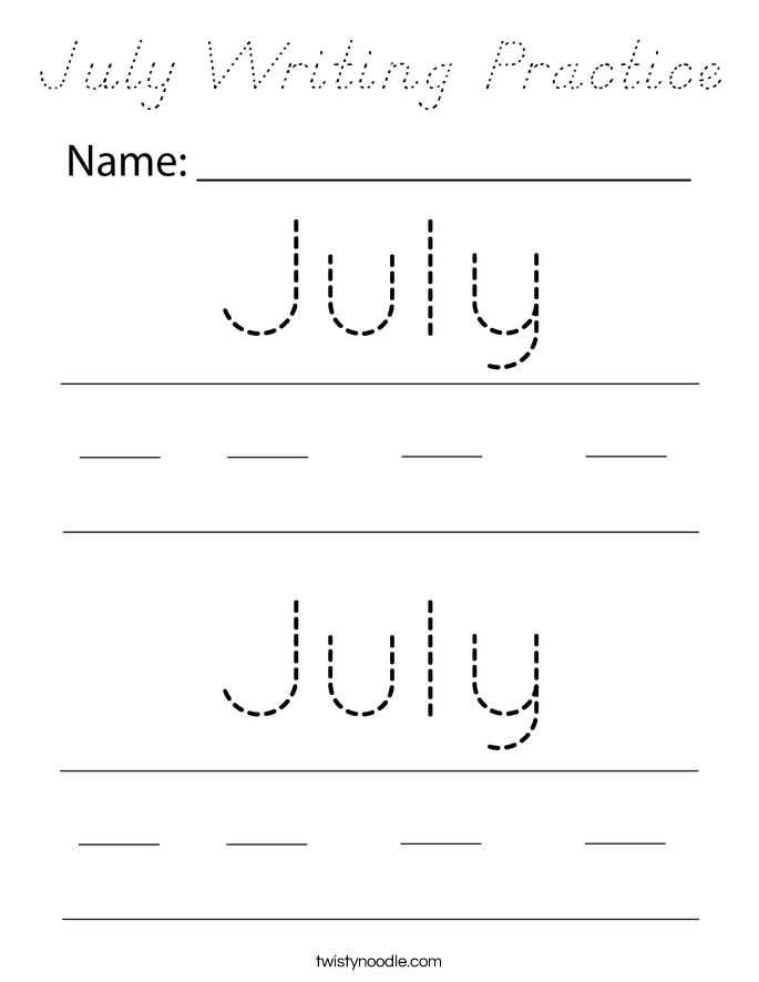 July Writing Practice Coloring Page