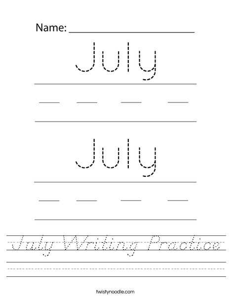 July Writing Practice Worksheet