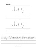 July Writing Practice Worksheet