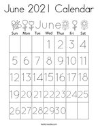 June 2021 Calendar Coloring Page