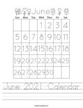 June 2021 Calendar Worksheet