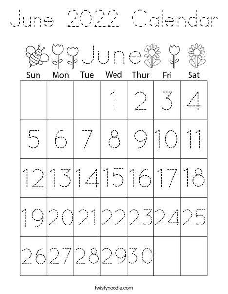 June 2020 Calendar Coloring Page