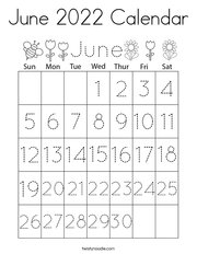 June 2022 Calendar Coloring Page