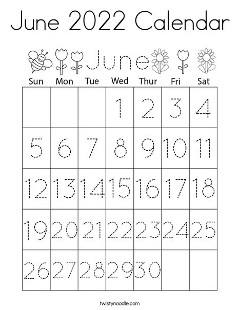 June 2020 Calendar Coloring Page