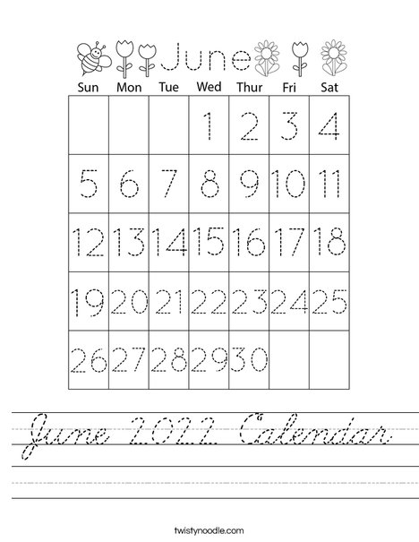 June 2020 Calendar Worksheet