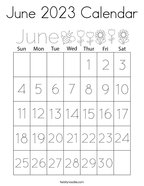 June 2023 Calendar Coloring Page