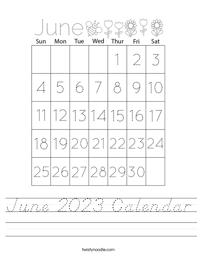 June 2023 Calendar Worksheet