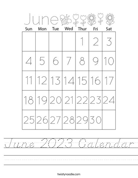 June 2023 Calendar Worksheet