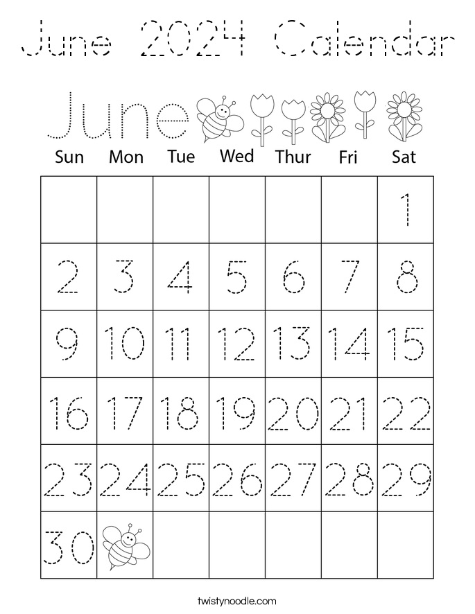 June 2024 Calendar Coloring Page