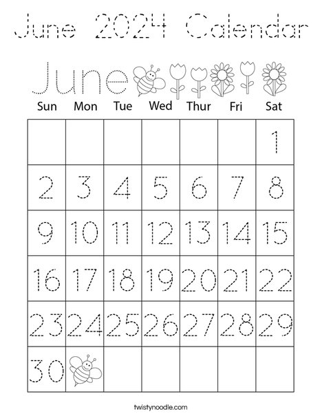 June 2024 Calendar Coloring Page