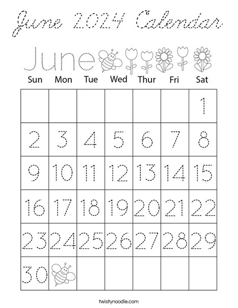 June 2024 Calendar Coloring Page