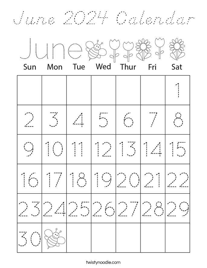 June 2024 Calendar Coloring Page