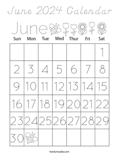 June 2024 Calendar Coloring Page