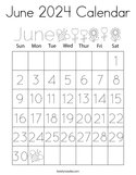 June 2024 Calendar Coloring Page