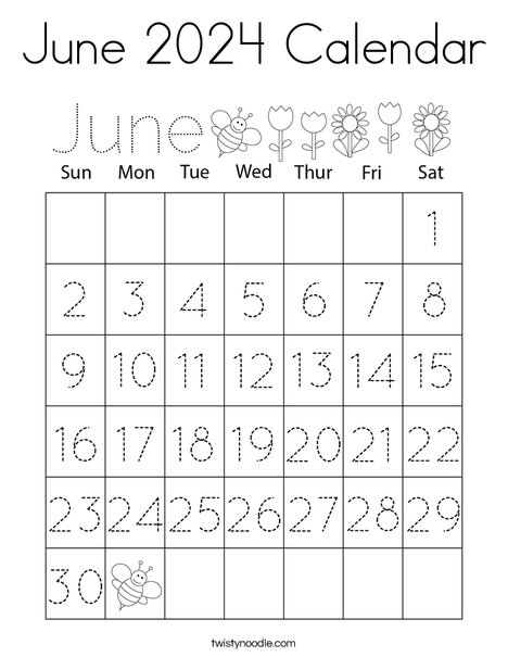 June 2024 Calendar Coloring Page