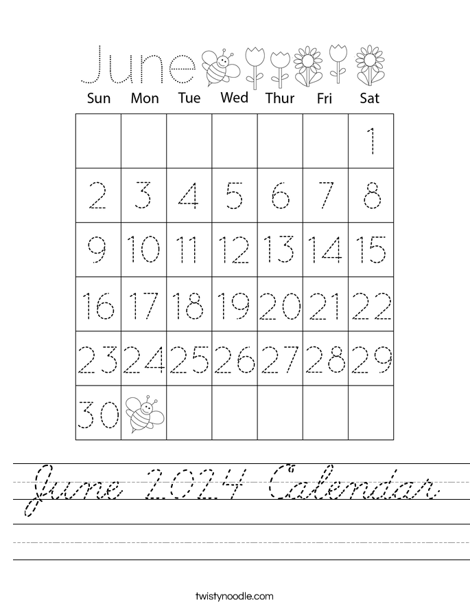 June 2024 Calendar Worksheet