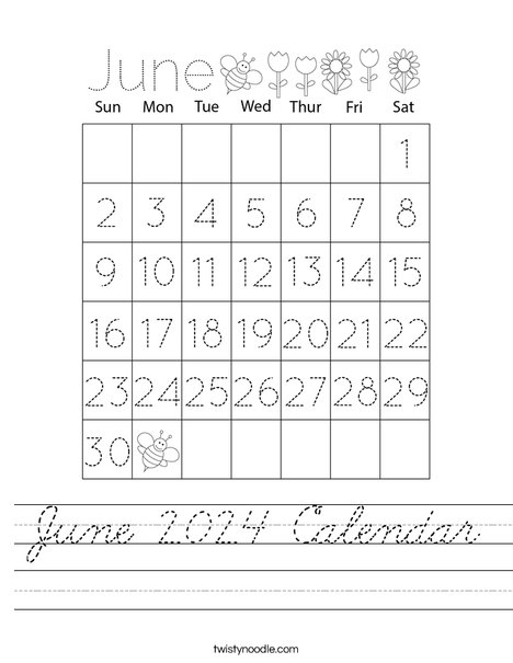 June 2024 Calendar Worksheet