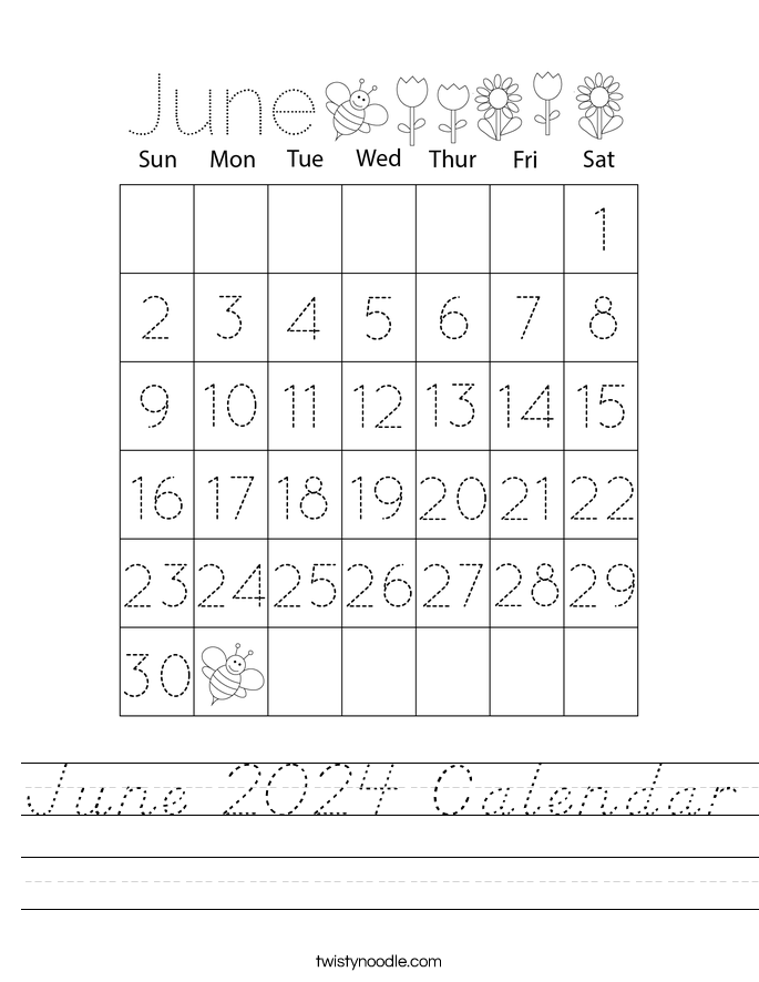 June 2024 Calendar Worksheet