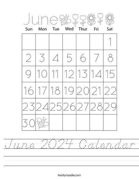 June 2024 Calendar Worksheet