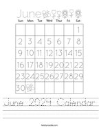 June 2024 Calendar Handwriting Sheet