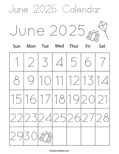 June 2025 Calendar Coloring Page
