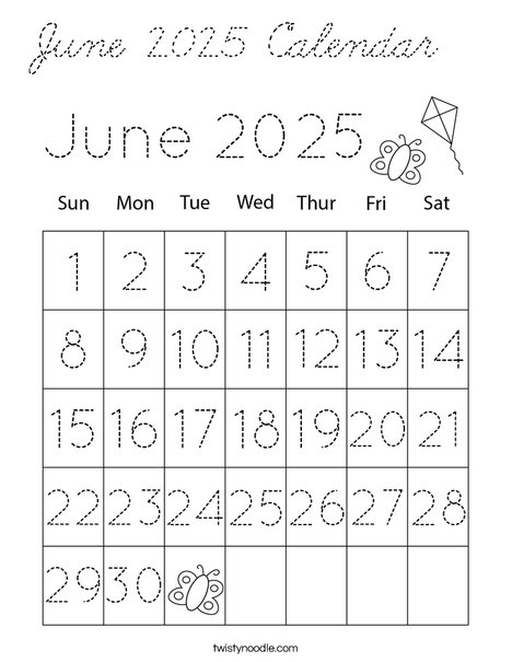 June 2025 Calendar Coloring Page