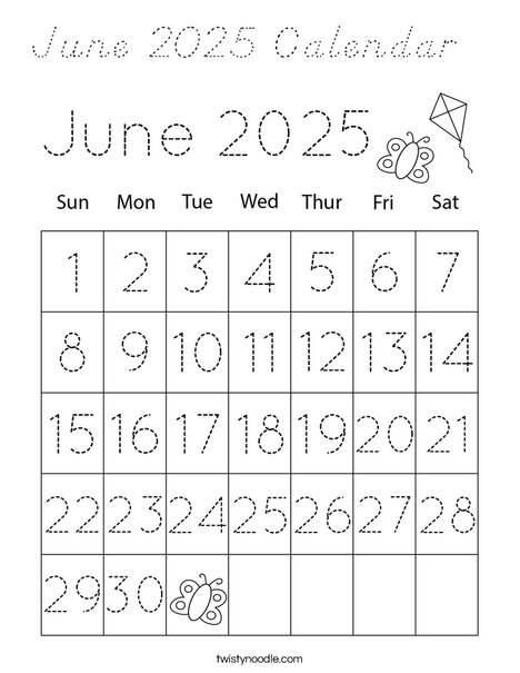 June 2025 Calendar Coloring Page