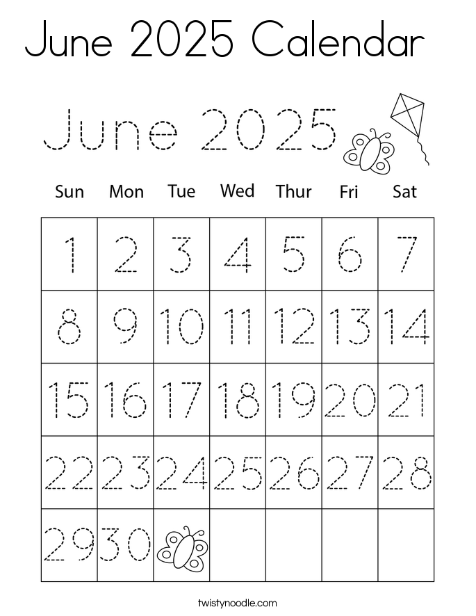 June 2025 Calendar   Coloring Page