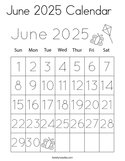 June 2025 Calendar   Coloring Page