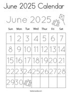 June 2025 Calendar   Coloring Page