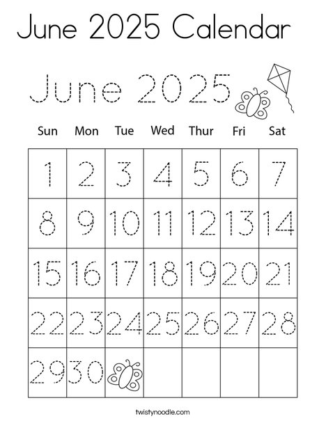 June 2025 Calendar Coloring Page